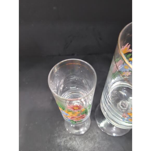 Arcopal‎ Floral Glassware Set, Vintage Pitcher & Glass, French Stemmed Drinkware - Picture 6 of 12